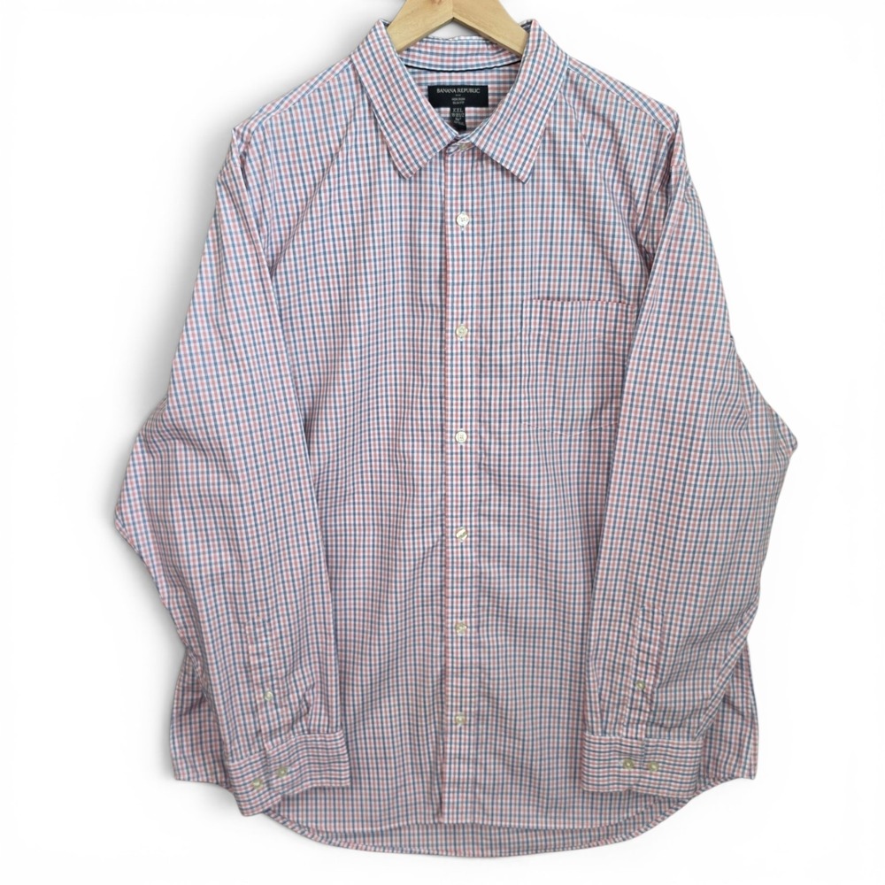 Banana Republic Shirt Mens XXL 18-18.5 36 Blue Button Non Iron Slim Fit Casual